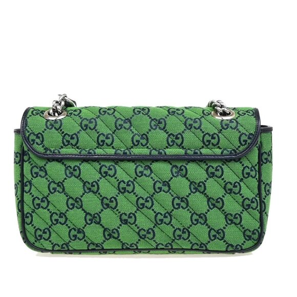 GUCCI GG Pattern Marmont Chain Shoulder Bag Canvas Leather Green SHW - Picture 3 of 16